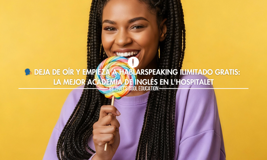 Chica joven feliz con trenzas riendo y piruleta colorida en Academia That's Cool Hospitalet