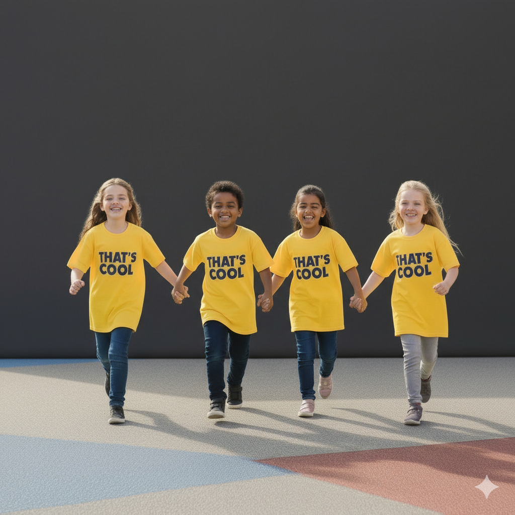 Niños Felices Aprendiendo Inglés con That's Cool en Entorno Escolar Moderno