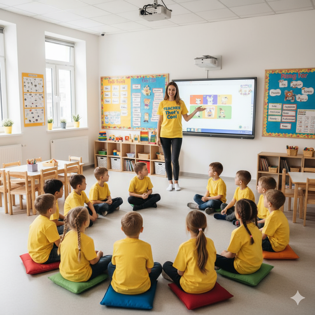 Clase de Inglés Extraescolar Moderna That's Cool con Profesora y Pantalla Digital